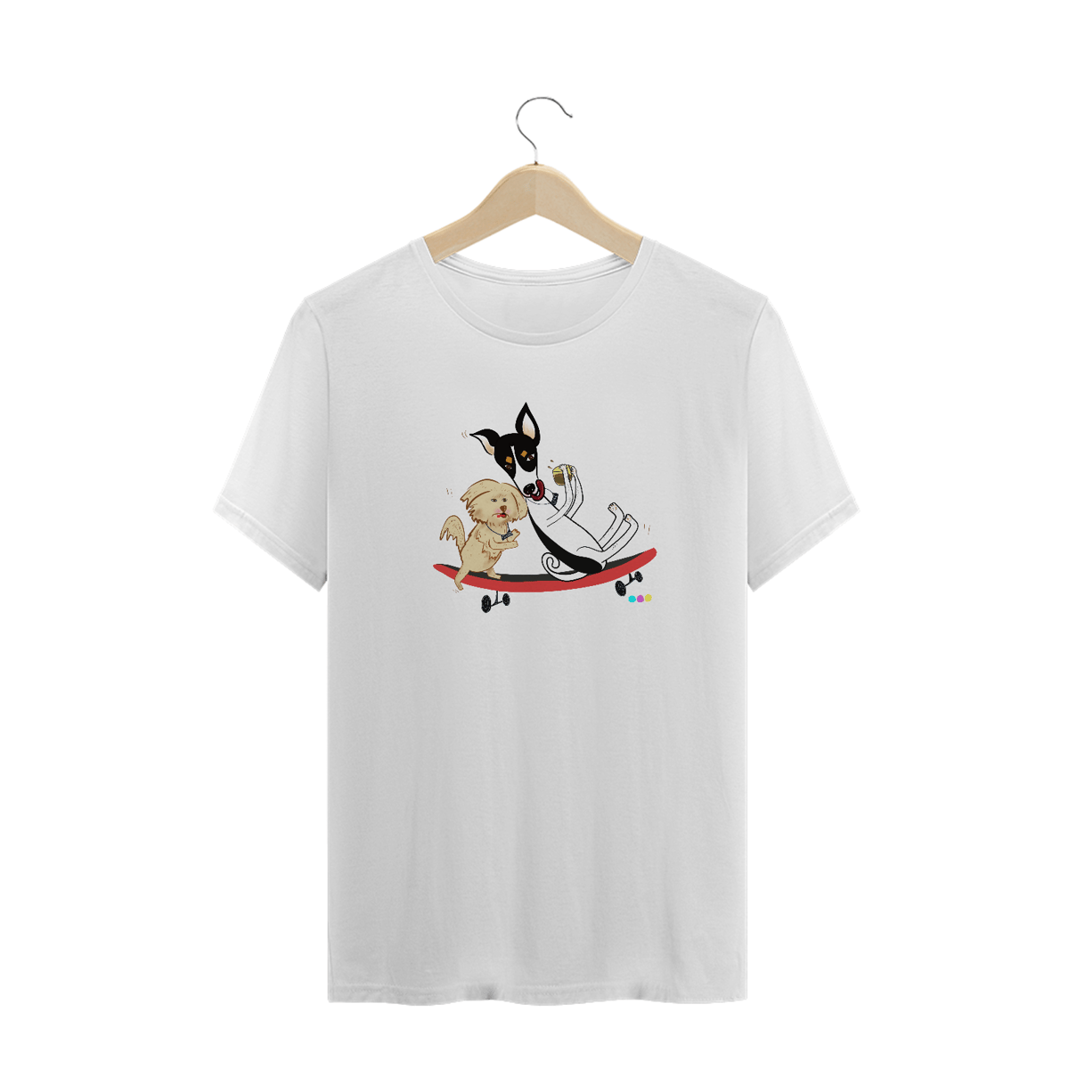 Nome do produto: Camiseta plus size Café e Chico - cachorros no skate 