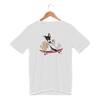 Nome do produtoCamiseta esportiva Café e Chico - cachorros no skate 