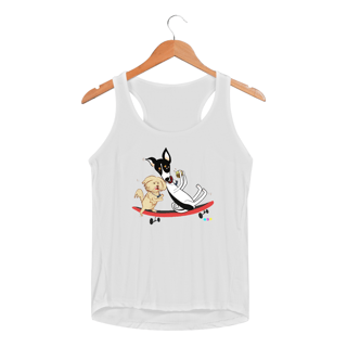 Nome do produtoRegata fem esportiva Café e Chico - cachorros no skate 