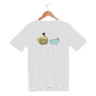 Nome do produtoCamiseta esportiva Café e Chico - banho e café