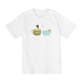 Nome do produtoCamiseta infantil Café e Chico - banho e café 