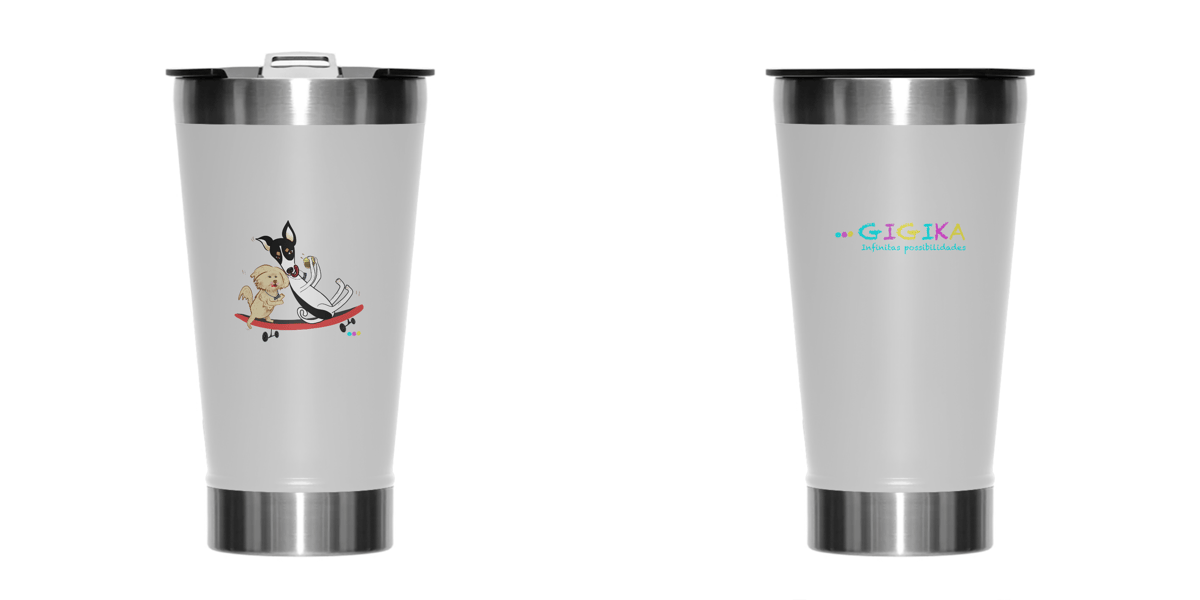 Nome do produto: Copo térmico Café e Chico - cachorros no skate