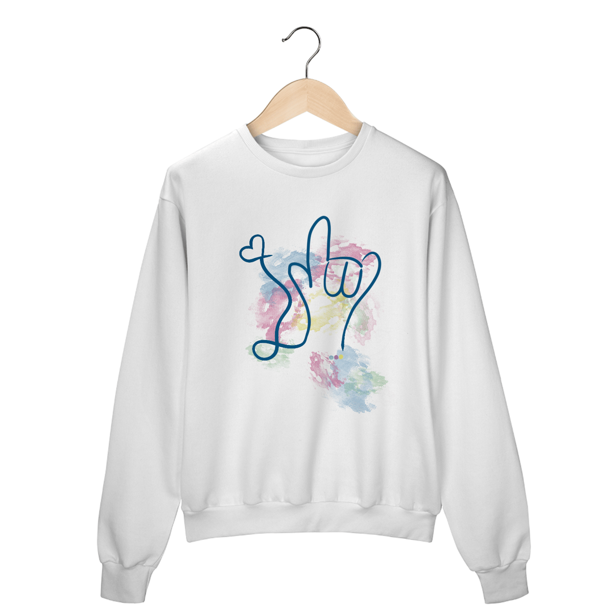 Nome do produto: Moletom fechado I love you (aquarela) ASL/Libras