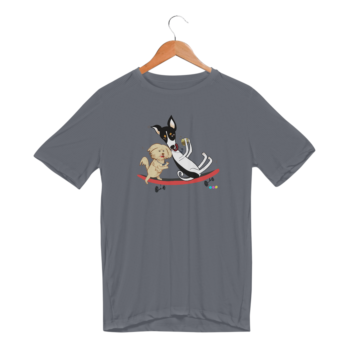 Nome do produto: Camiseta esportiva Café e Chico - cachorros no skate 