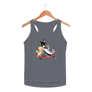 Nome do produtoRegata fem esportiva Café e Chico - cachorros no skate 