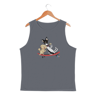 Nome do produtoRegata masc esportiva Café e Chico - cachorros no skate - sport dry UV 