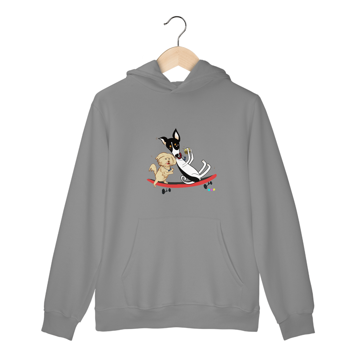 Nome do produto: Moletom canguru Café e Chico - cachorros no skate