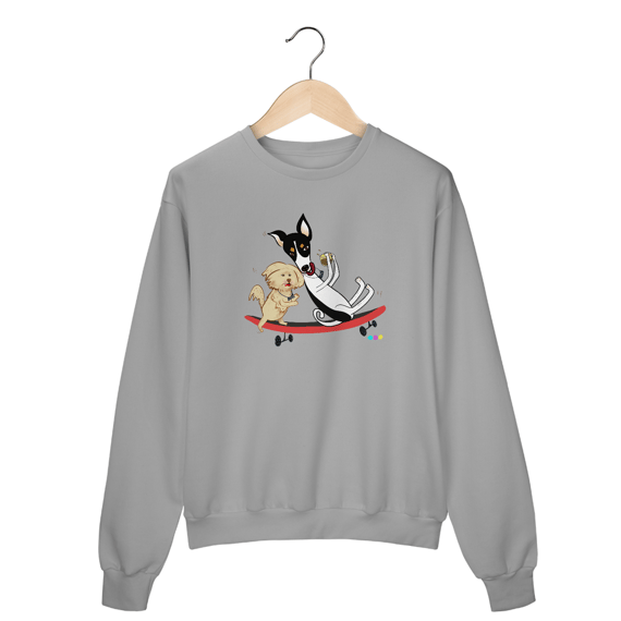 Moletom fechado Café e Chico - cachorros no skate