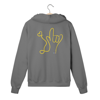 Nome do produtoMoletom c/ zíper I love (amarelo) ALS/Libras
