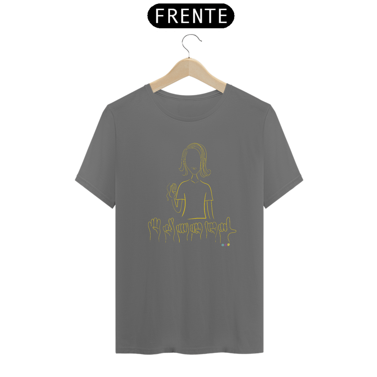 Nome do produto: Camiseta estonada Brasil (sinal em Libras) amarela