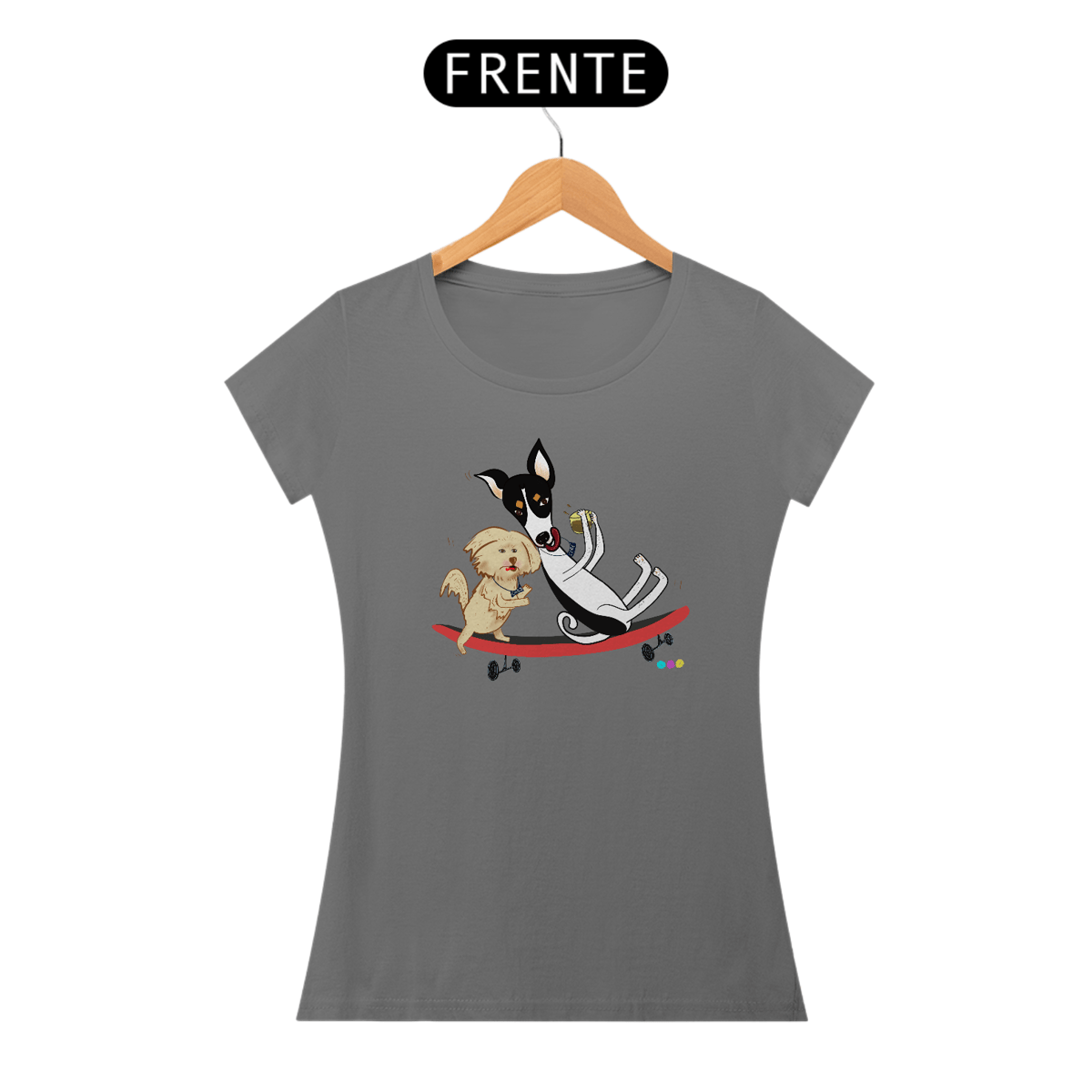 Nome do produto: Baby look estonada Café e Chico - cachorros no skate 