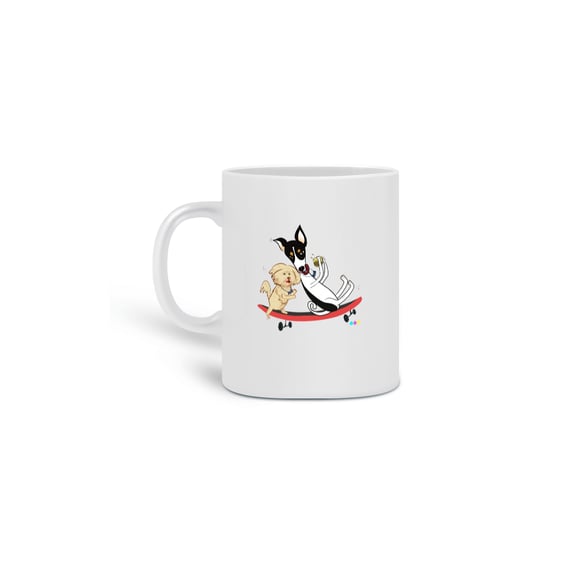 Caneca Café e Chico - cachorros no skate
