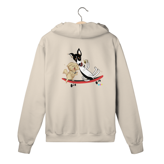 Moletom c/ zíper Café e Chico - cachorros no skate