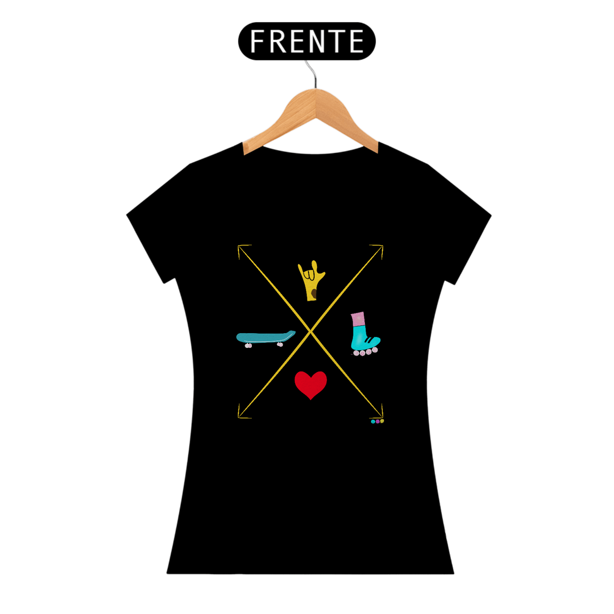 Nome do produto: Baby look Setas - love skate e patins (ASL/ Libras)