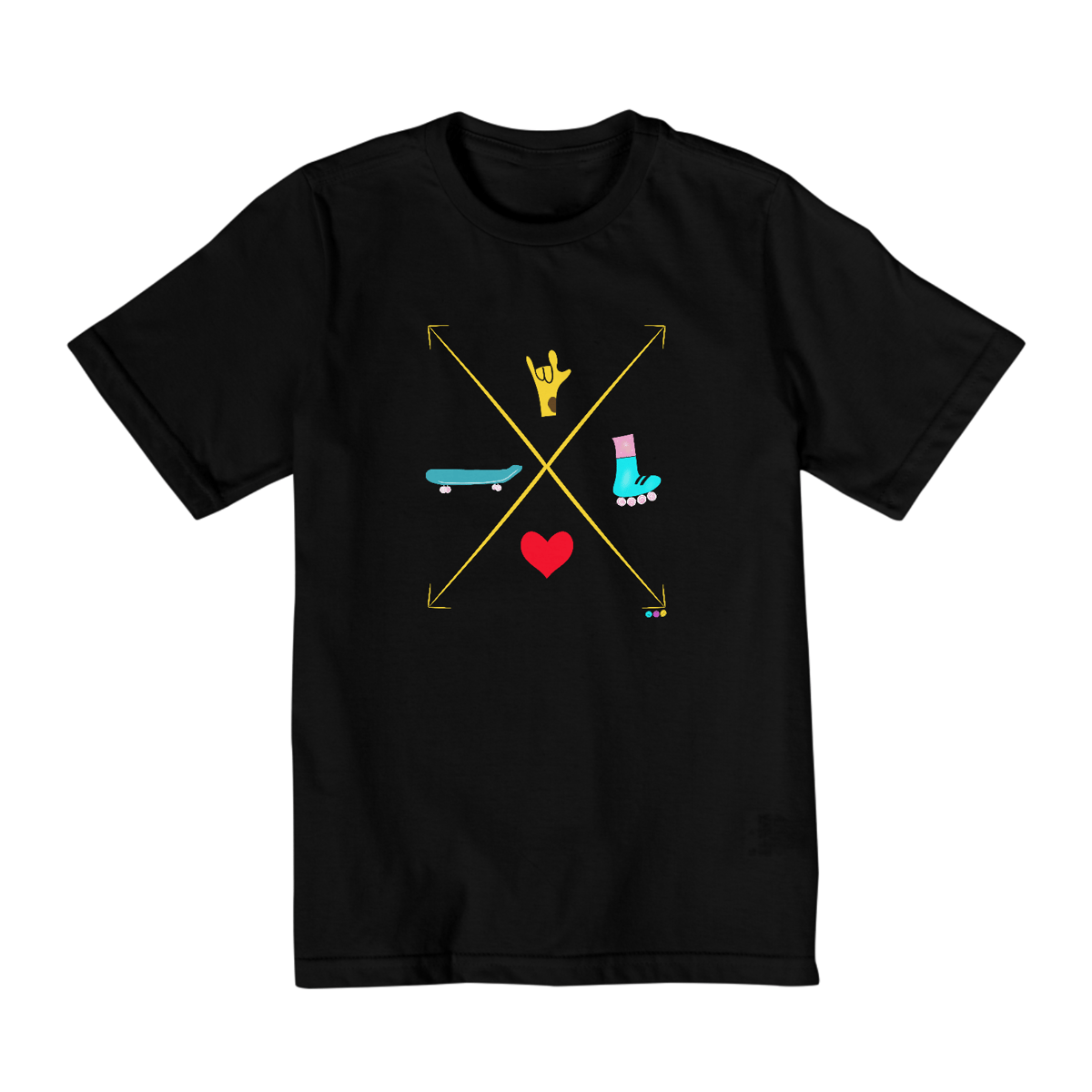 Nome do produto: Camiseta infantil Setas - love skate e patins (ASL/ Libras) 