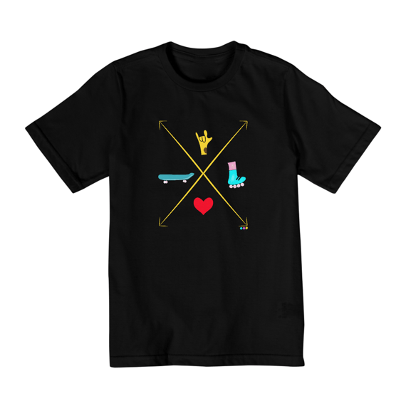 Camiseta infantil Setas - love skate e patins (ASL/ Libras) 