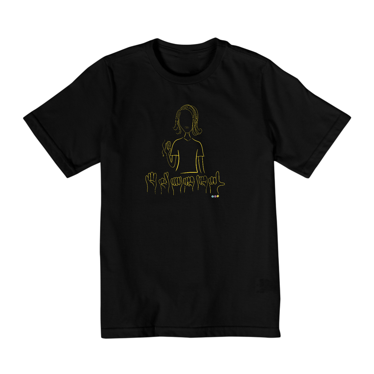 Nome do produto: Camiseta infantil Brasil (sinal em Libras) amarelo 