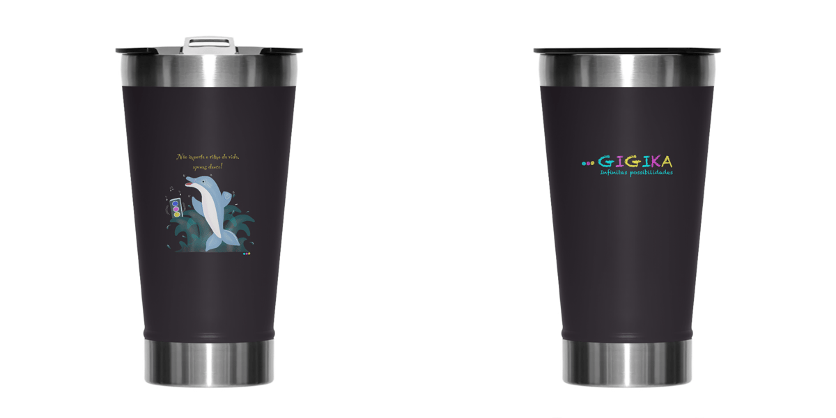 Nome do produto: Copo térmico Dodo - golfinho dançante - com frase