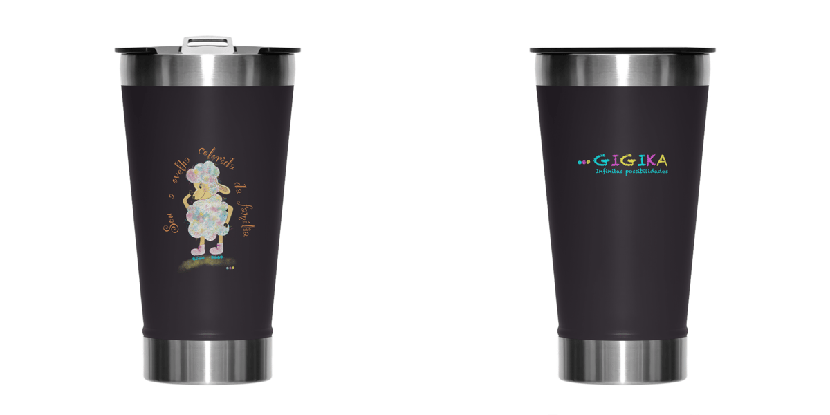 Nome do produto: Copo térmico Raibow, ovelha colorida (com frase)