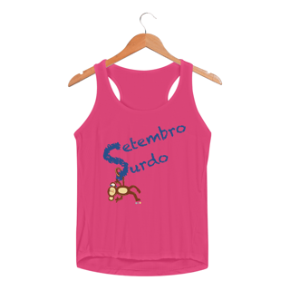 Nome do produtoRegata fem esportiva Nico - macaco surdo - Setembro Surdo