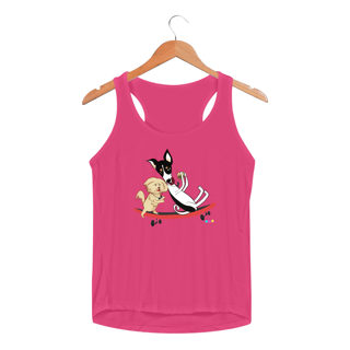 Nome do produtoRegata fem esportiva Café e Chico - cachorros no skate 