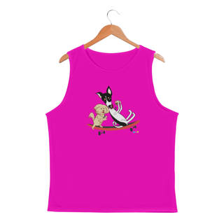 Nome do produtoRegata masc esportiva Café e Chico - cachorros no skate - sport dry UV 