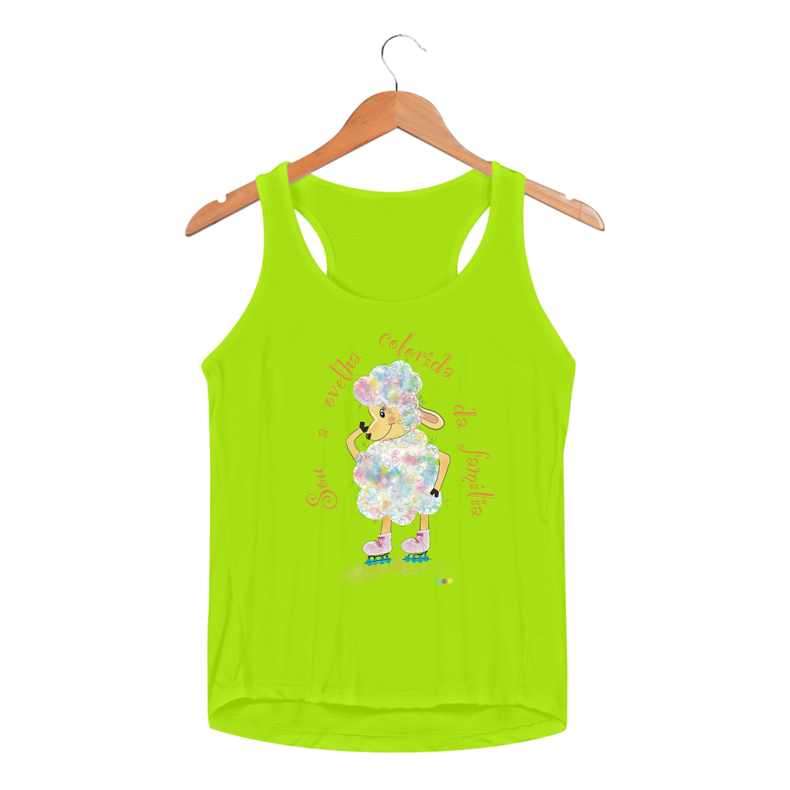 Regata fem esportiva Raibow - ovelha colorida - com frase 