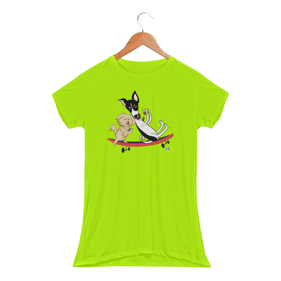Baby look esportiva Café e Chico - cachorros no skate