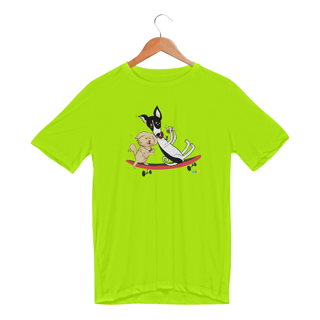 Nome do produtoCamiseta esportiva Café e Chico - cachorros no skate 