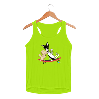 Nome do produtoRegata fem esportiva Café e Chico - cachorros no skate 