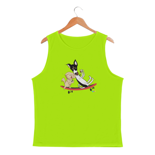 Nome do produtoRegata masc esportiva Café e Chico - cachorros no skate - sport dry UV 