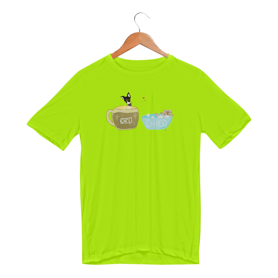 Camiseta esportiva Café e Chico - banho e café