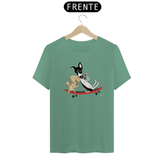 Nome do produtoCamiseta estonada Café e Chico - cachorros no skate 