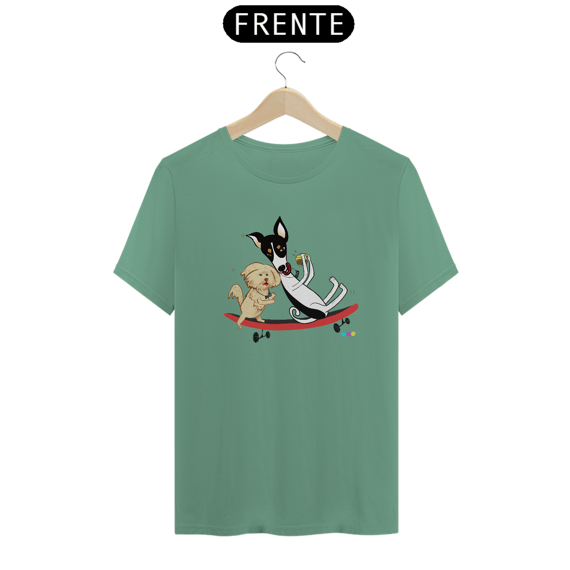 Camiseta estonada Café e Chico - cachorros no skate 