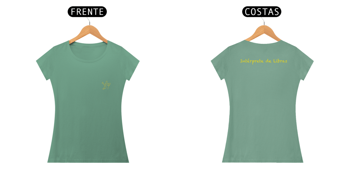 Nome do produto: Baby look estonada Intérprete de Libras + sinal I love you (ASL/Libras)