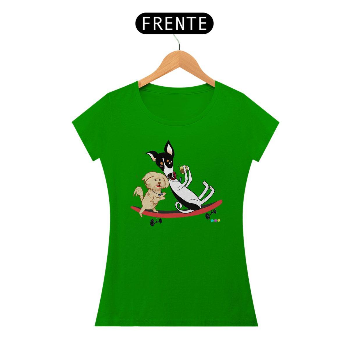 Nome do produto: Baby look Café e Chico - cachorros no skate