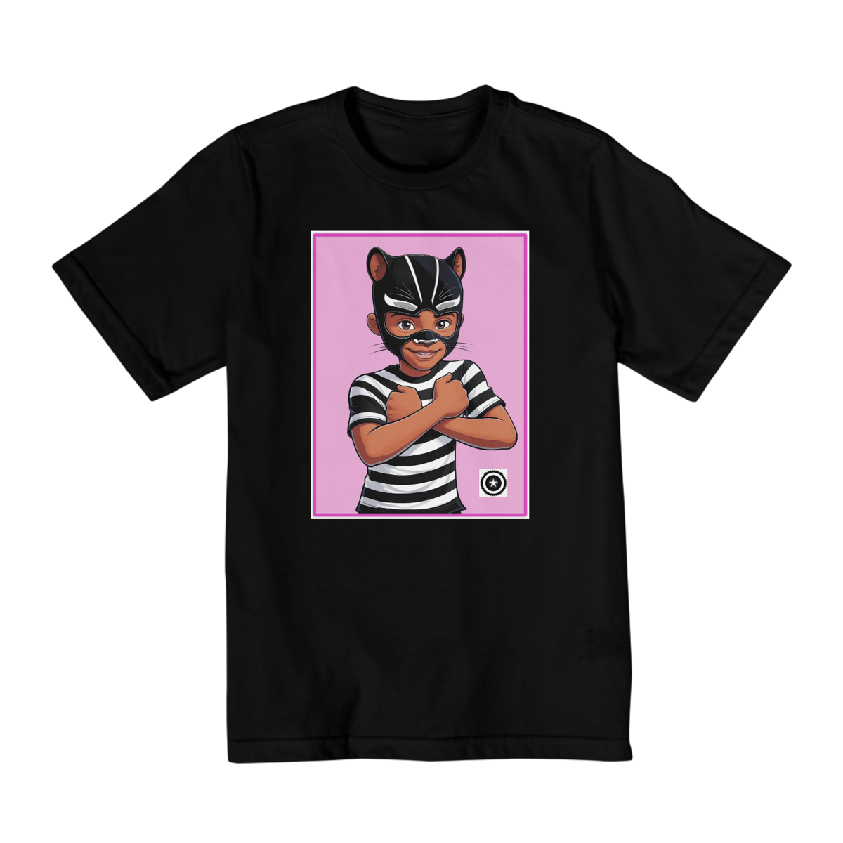 Nome do produto: Camiseta Panterinha Fundo Rosa (de 10 a 14 anos)