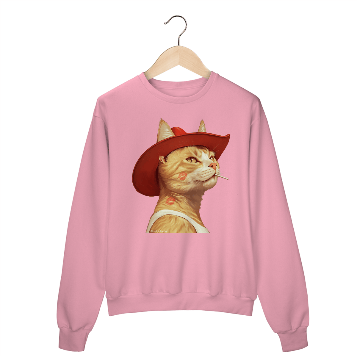 Nome do produto: Moletom Gato Chapéu Vermelho