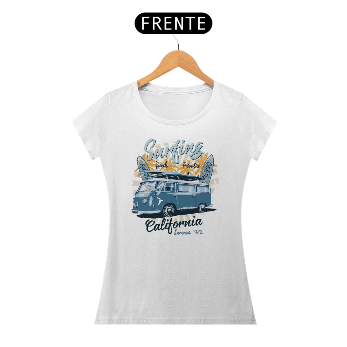Nome do produto: Baby Look Kombi Modelo 1 - Surfing Beach California