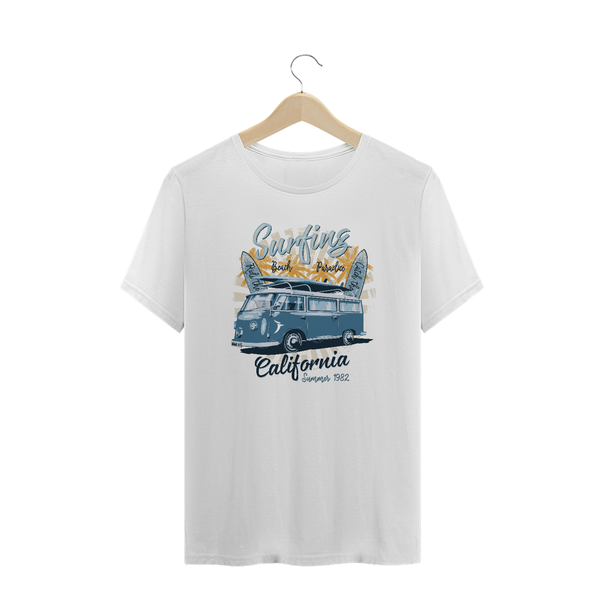 Nome do produto: Camiseta Plus Size Kombi Modelo 1 - Surfing Beach California