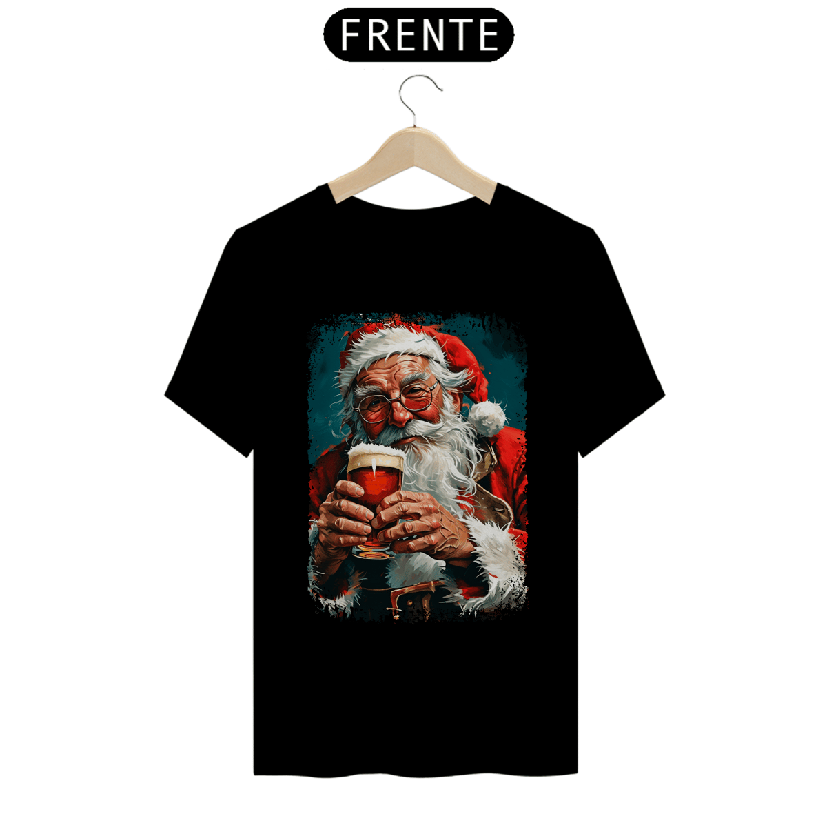 Nome do produto: Camiseta Natal Modelo 4 - Papai Noel Bebendo Cerveja