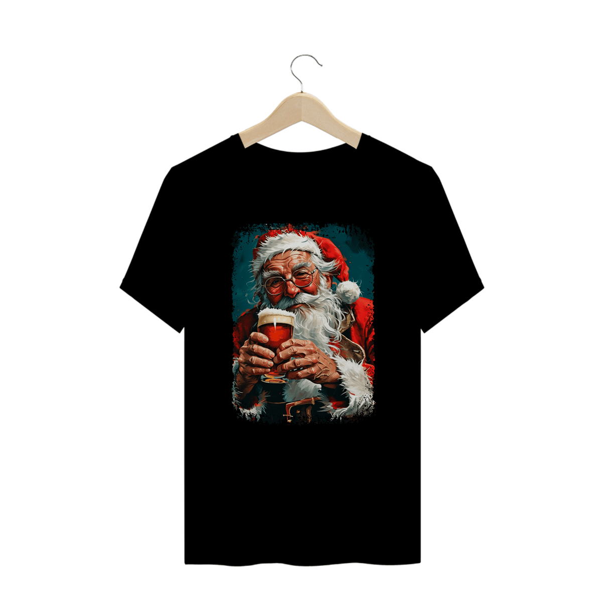 Nome do produto: Camiseta Plus Size Natal Modelo 4 - Papai Noel Bebendo Cerveja