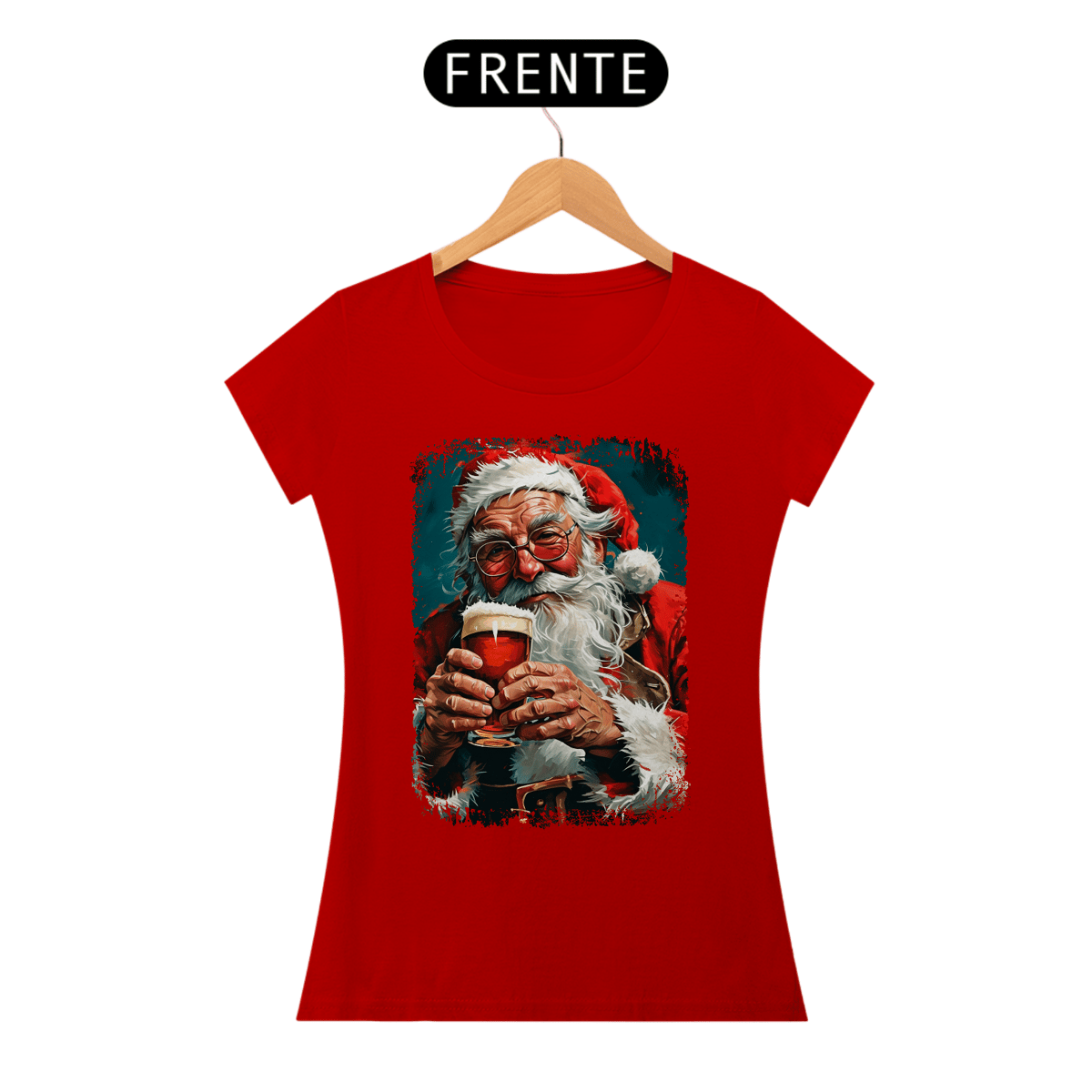 Nome do produto: Baby Look Natal Modelo 4 - Papai Noel Bebendo Cerveja