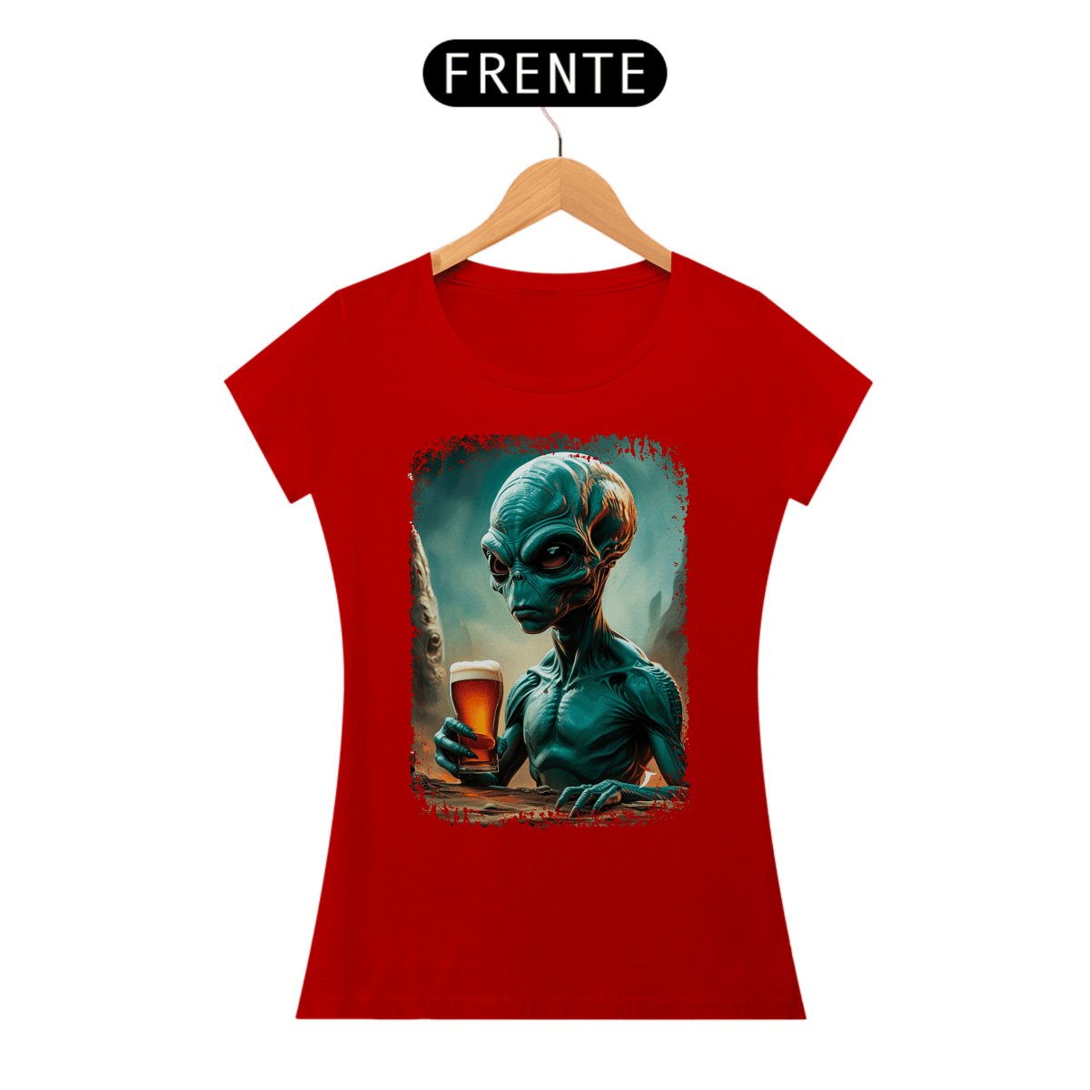 Nome do produto: Baby Look Ufologia Modelo 2 - Alienígena Bebendo Cerveja
