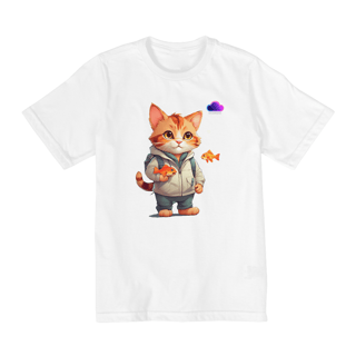 Nome do produto Camiseta Gato Pescador – Aventuras Felinas e Peixinhos Mágicos