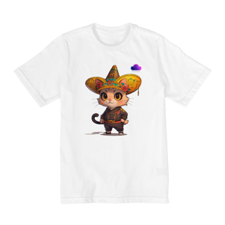 Nome do produto Camiseta Gatinho Mariachi Colorido – Charme, Sombrero e Ronronados!
