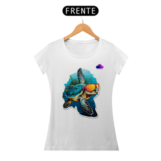 Nome do produto Camiseta Feminina Tartaruga Surfista – Estilo Submarino com Atitude!