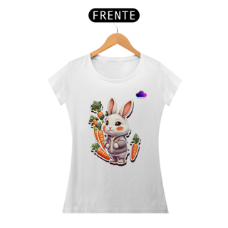 Nome do produto Camiseta Feminina Coelhinho Estiloso – Fofura em Dose Dupla com Cenourinhas!