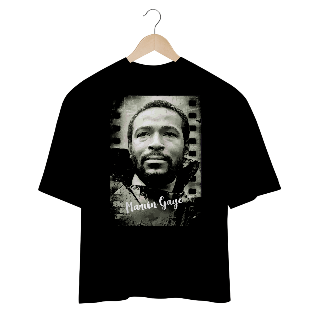 Nome do produto: Camiseta Unissex Oversized Marvin Gaye Cine P&B | Clássico que não sai de cena
