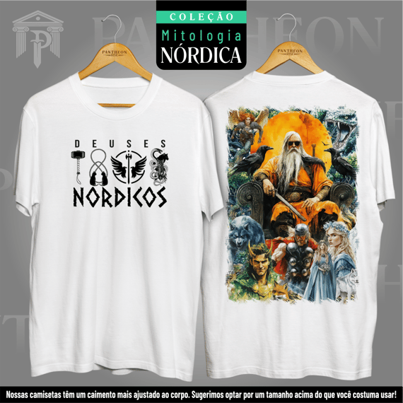 Camiseta Unissex Frente e Costas - Deuses Nórdicos (Mitologia Nórdica)